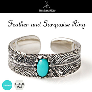 ネイティブ シルバーアクセサリー リング ターコイズ メンズ レディース フェザー r0754 フリーサイズの通販は 5,681円