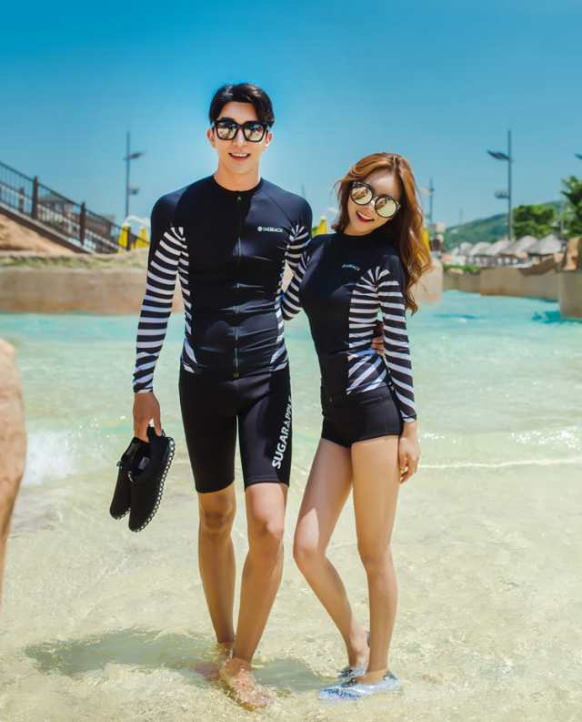 即納 水着 レディース メンズ カップル 長袖 ラッシュガード 男女 2点セット 韓国ブランド Shebeach シービーチ 正規品 ボーダー お揃いの通販はau Pay マーケット Teddyshop