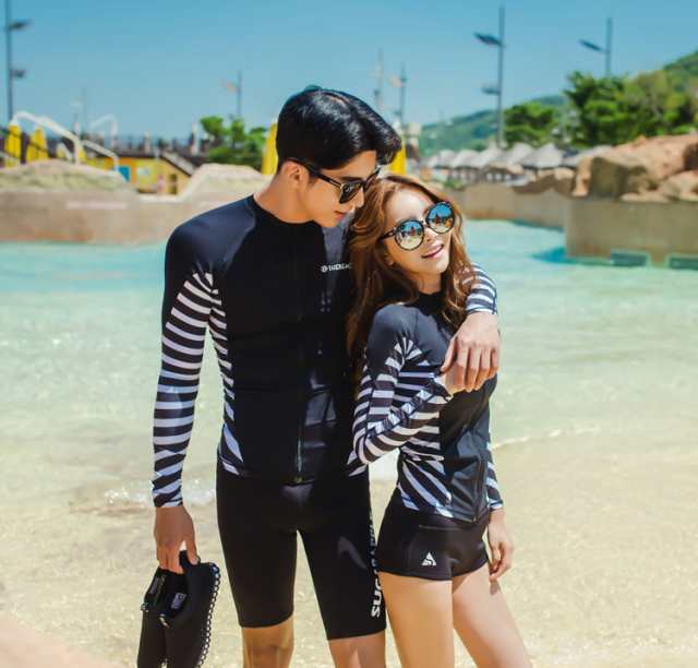 即納 水着 レディース メンズ カップル 長袖 ラッシュガード 男女 2点セット 韓国ブランド Shebeach シービーチ 正規品 ボーダー お揃いの通販はau Pay マーケット Teddyshop