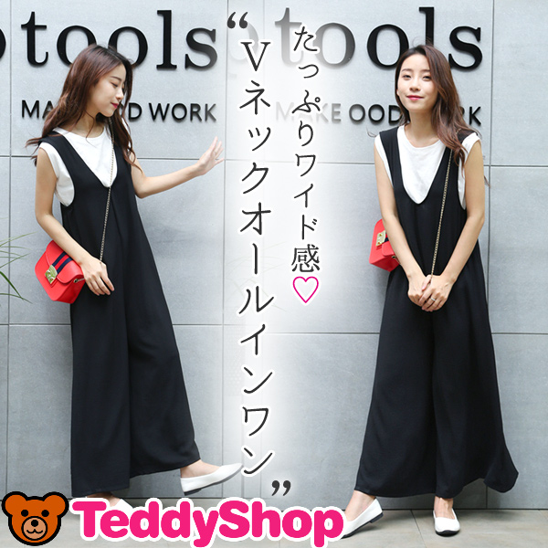 サロペット レディース オーバーオール ワイドパンツ レディース 大きいサイズ 黒 ゆったり 体型カバー 春 夏 秋 黒 大人 可愛いの通販はau Pay マーケット Teddyshop