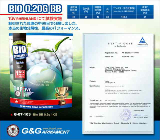 12袋セット！ G&G 精密バイオBB弾 白 0.2g 1Kg 5000発入(生分解性)