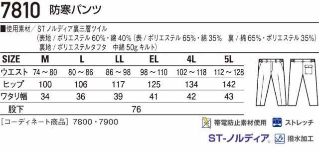 防寒服 防寒着 作業服 自重堂 防寒パンツ 7810