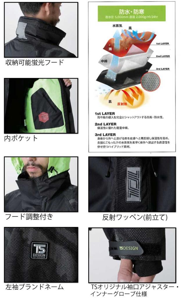 作業服 藤和 TS DESIGN メガヒートフラッシュ防水防寒ジャケット 18236 大きいサイズ5L・6L_2