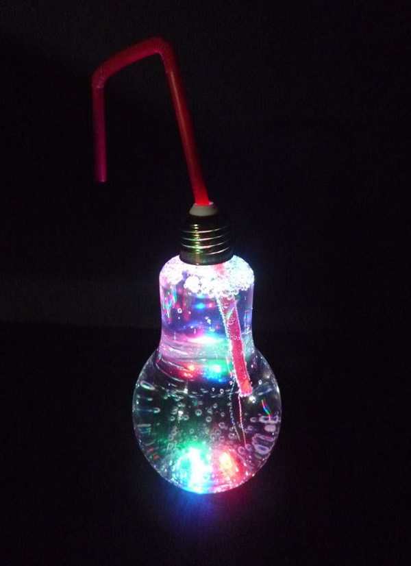 LED 電球ボトル 500ml ストロー付き 光る ソーダボトル 電球ソーダ