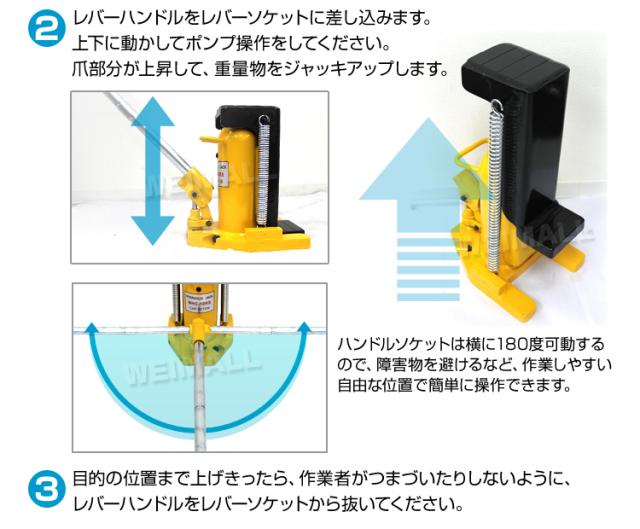 累計100万台突破／ 油圧ジャッキ 爪ジャッキ 爪付 爪部2.5t ヘッド部5t 
