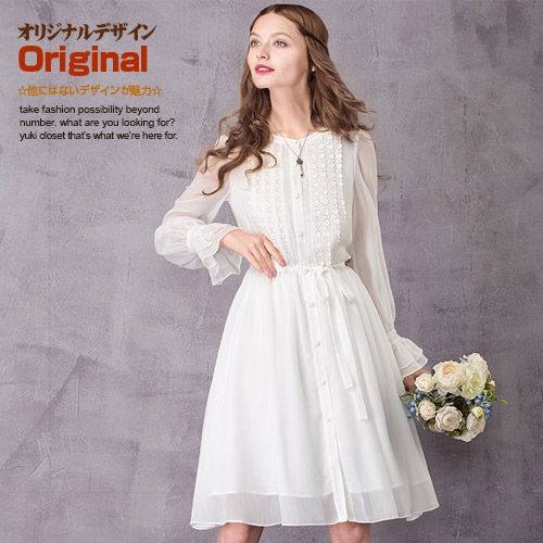 オリジナルデザイン レース フリル 姫系 白 オフホワイト 長袖 シースルースリーブ パフスリーブ 衣装 ひざ丈 ワンピースの通販はau Pay マーケット Yuki Closet
