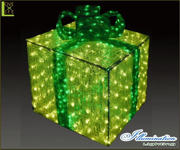 Ginger掲載商品 イルミネーション ギフトボックス グリーン L ギフト プレゼント 箱 ボックス Led クリスタル 電飾 モチーフ クリスマス かわいい ライト イルミネーション