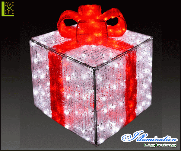 【イルミネーション】ギフトボックス【レッド】【M】【ギフト】【プレゼント】【箱】【ボックス】【LED】【クリスタル】【電飾】【モチーフ】【クリスマス】【かわいい】
