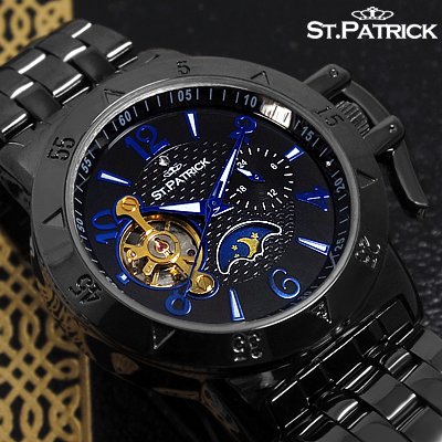 メンズ腕時計 送料無料テンプスケルトン リューズカバー自動巻き腕時計スワロフスキー サン ムーン機能搭載 24時間針の通販はau Pay マーケット Shocora