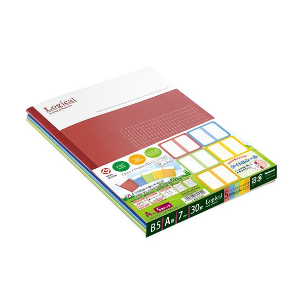 （まとめ）ナカバヤシ スイング ロジカルノートセミB5 A罫 30枚 5色込 ノ-B501A-5P 1パック(5冊)【×30セッの通販は