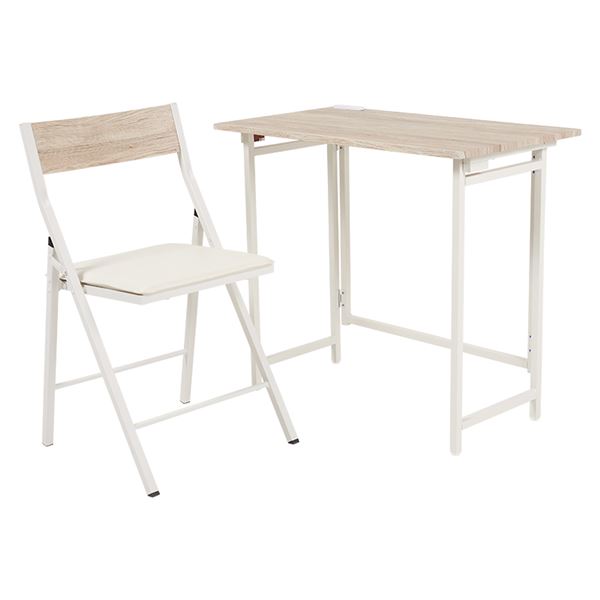 折りたたみデスクチェアセット ホワイト 2口コンセント付 組立品【代引不可】 送料込！の通販は