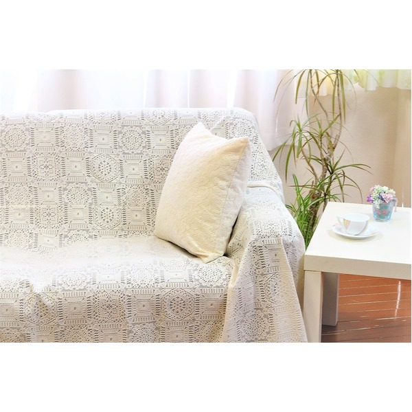 ソファーカバー ベッドカバー 190×290cm 長方形 洗える 綿混 日本製 レースマルチカバー リビング ダイニング ベッドの通販は