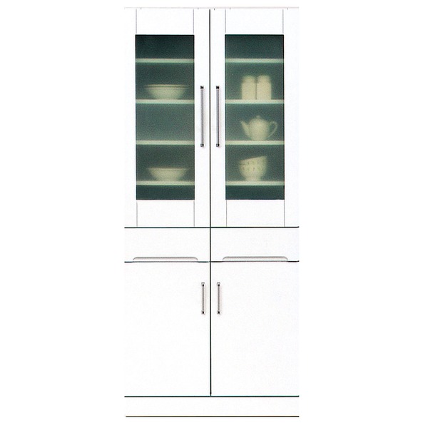 食器棚 キッチン収納 幅80cm ホワイト 飛散防止ガラス扉 耐震ラッチ 可動棚付 日本製 ダイニングボード 完成品 玄関渡し【の通販は