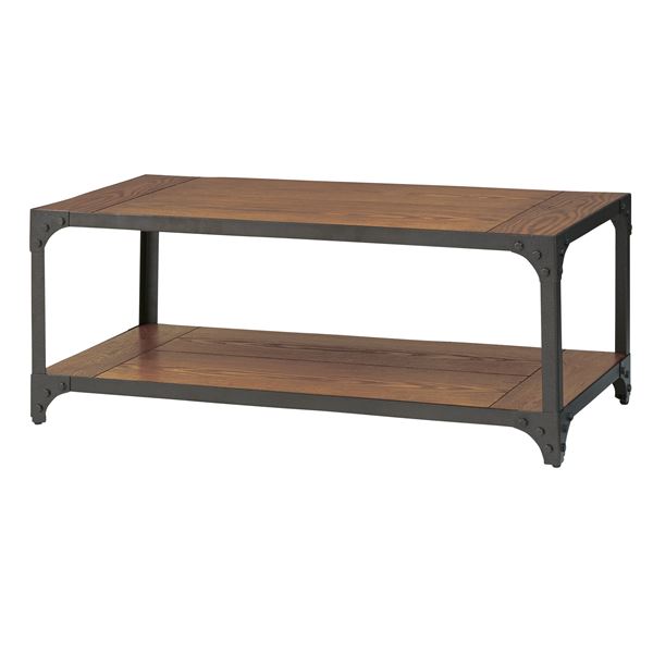 ローテーブル センターテーブル 幅101cm ブラック 木製 棚付き アジャスター付 スチール脚 リビング ダイニング インテリ