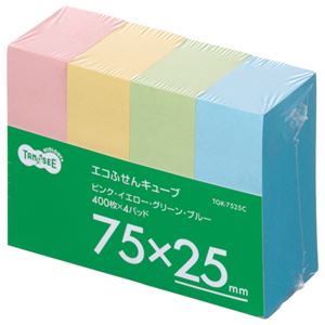 （まとめ） TANOSEE エコふせん キューブ 75×25mm 4色 1パック（4冊） 【×10セット】 送料無料！の通販は 6,510円