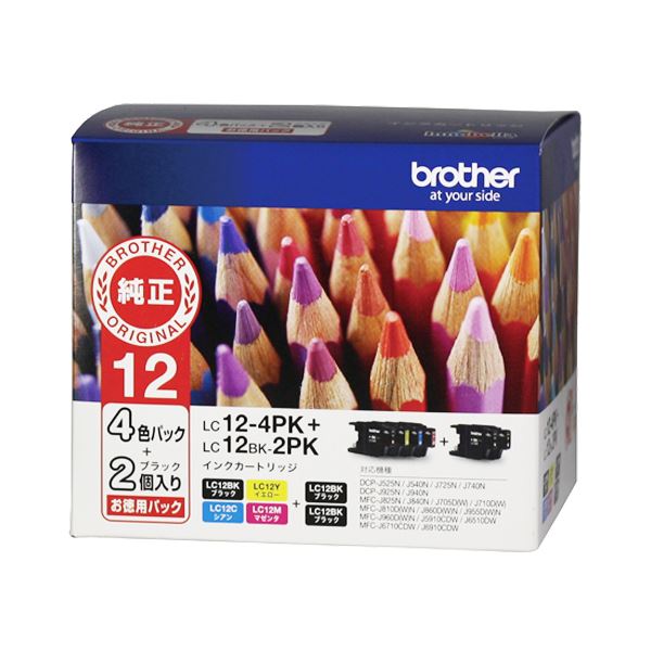 （まとめ） ブラザー BROTHER インクカートリッジ 4色（シアン・マゼンタ・イエロー・黒）パック+黒2個 LC12-4PKの通販は