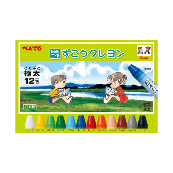 (まとめ) ぺんてる ずこうクレヨン 極太 12色PTCG1-12 1セット  【×30セット】 送料無料！の通販は