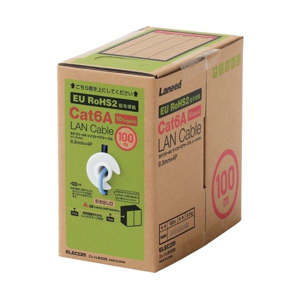 エレコム EU RoHS指令準拠CAT6A対応 長尺LANケーブル ブルー 100m/簡易パッケージ仕様 LD-GPAL/BU1