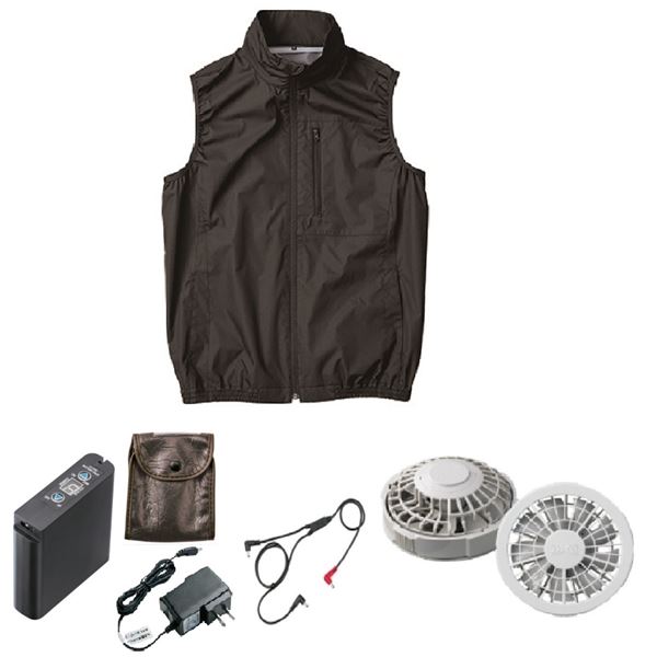 KU92140 空調服 R ポリエステル製 遮熱 タチエリ ベスト FAN2200G・RD9261・LIPRO2セット ブラック