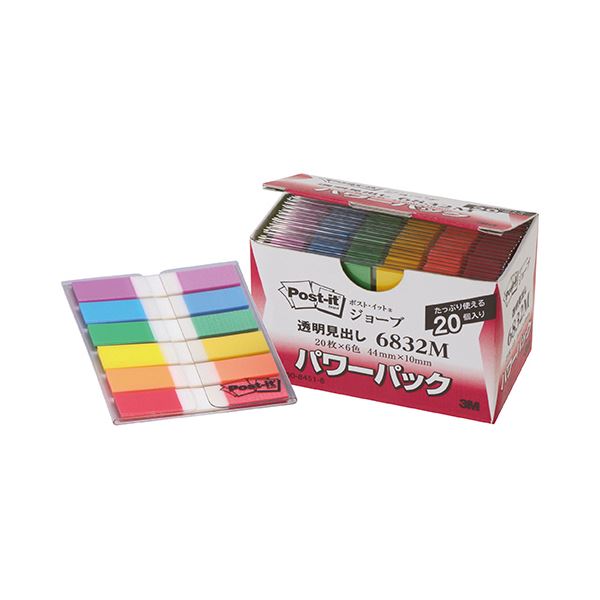 3M ポスト・イット ジョーブパワーパック 透明見出し 44×10mm 6色×20パック 6832M 1箱 送料無料！の通販は