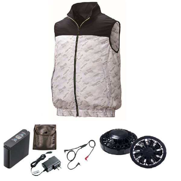 KU92020 空調服 R ポリエステル製 カジュアルベスト FAN2200B・RD9261・LIPRO2セット ネイビー×薄グ