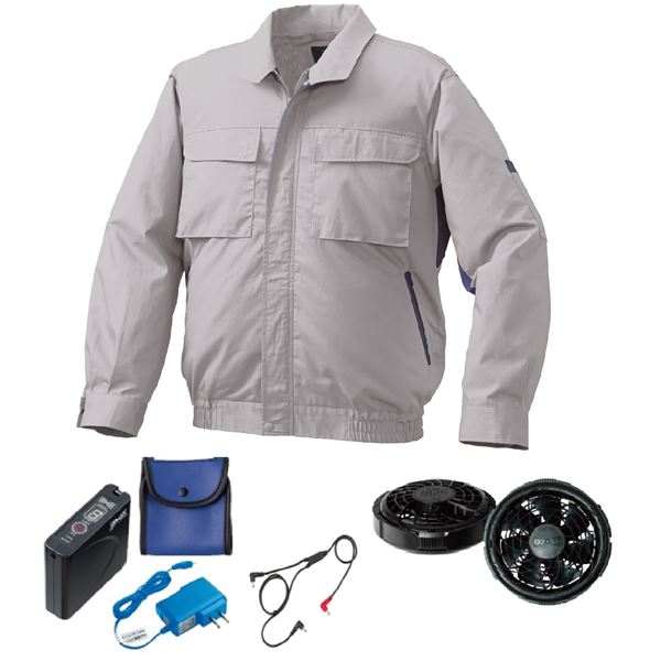 KU91910 空調服 R 綿・ポリ混紡 脇下マチ付きII FAN2300B・RD9261・LISUPER1セット シルバー×ブの通販は