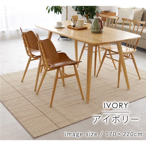 ラグマット/絨毯 【ウッド 約220×250cm アイボリー】 洗える 軽量 ダイニングラグ スミノエ 〔リビング プレゼント〕の通販は