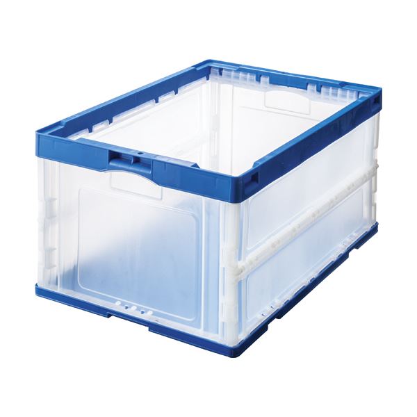 折りたたみコンテナ 75L ブルー×透明 【×10セット】 送料無料！の通販は