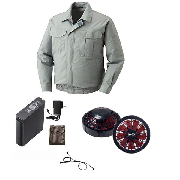 ポリエステル製長袖ワーク 空調服/作業着 【ファンカラー：ブラックレッド モスグリーン 4L】 リチウムバッテリー付き 撥水 Lの通販は