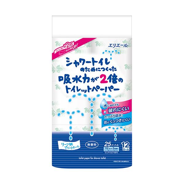 （まとめ）大王製紙 エリエール シャワートイレのためにつくった吸水力が2倍のトイレットペーパー ダブル 芯あり 25m 無香料 の通販は