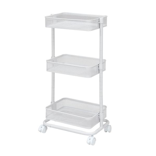 トローリーワゴン/リビング収納 【ホワイト 幅38×奥行26×高さ80.5(46.5)cm】 組立式 キャスター付き 高さ調節可の通販は