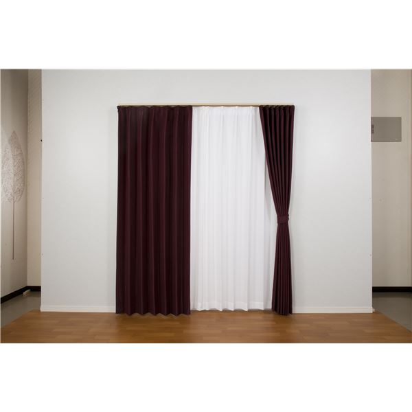 カーテン 幅200cm×丈185cm ワイン 1枚入り 日本製 洗える 防炎 1級遮光 遮熱 断熱 形状記憶 アジャスターフックの通販は