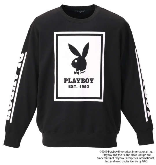 大きいサイズ メンズ Playboy 裏毛プリントクルーネックスウェット