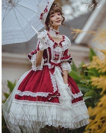 ロリータ ５分袖 姫袖 ロココ ワンピース 姫ロリ クラシカルロリータ クラロリ レースアップ 編み上げ リボン フリル たっぷりフリル ワの通販はau Pay マーケット Luxury ラグジュアリー