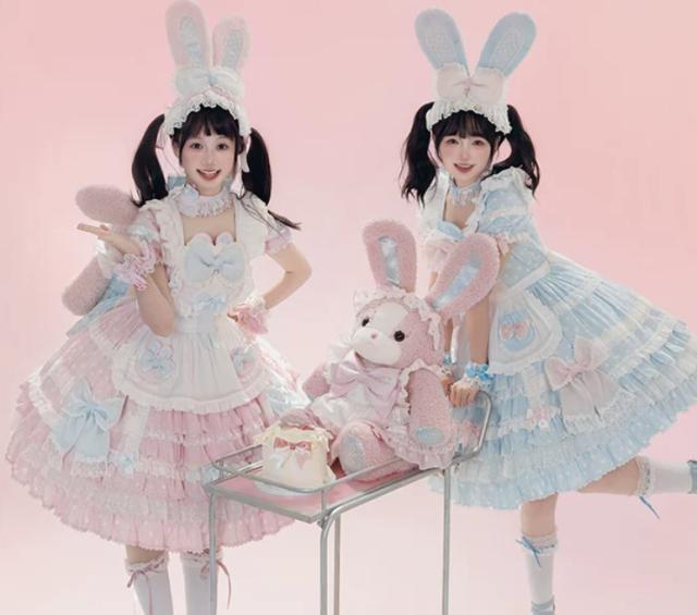 甘ロリ ワンピース のみ 2色 エプロン風 スイーツショップ フリル ショート丈 膝上 半袖 ケーキ風 スウィート ラブリー 可愛い 春夏秋コーデ 撮影 舞台 撮影用 イベント_4