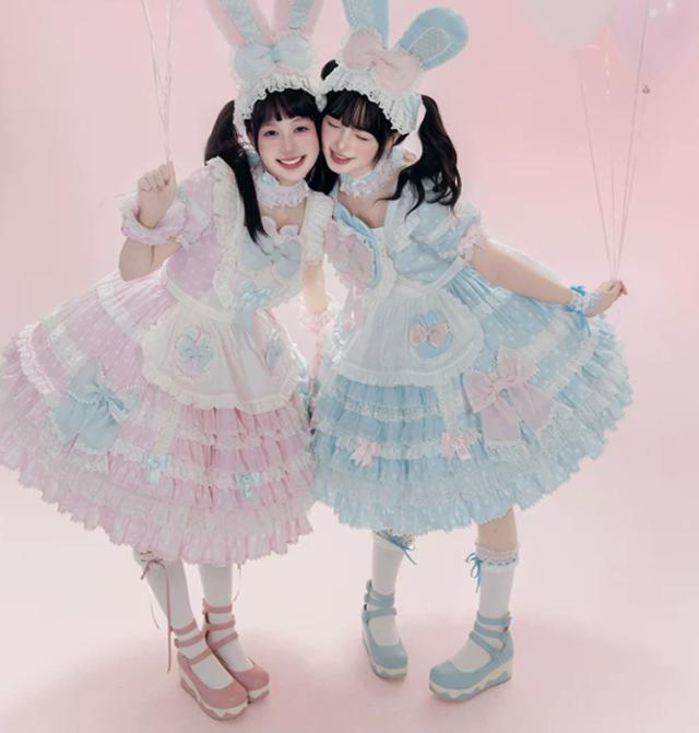 甘ロリ ワンピース のみ 2色 エプロン風 スイーツショップ フリル ショート丈 膝上 半袖 ケーキ風 スウィート ラブリー 可愛い 春夏秋コーデ 撮影 舞台 撮影用 イベント_5