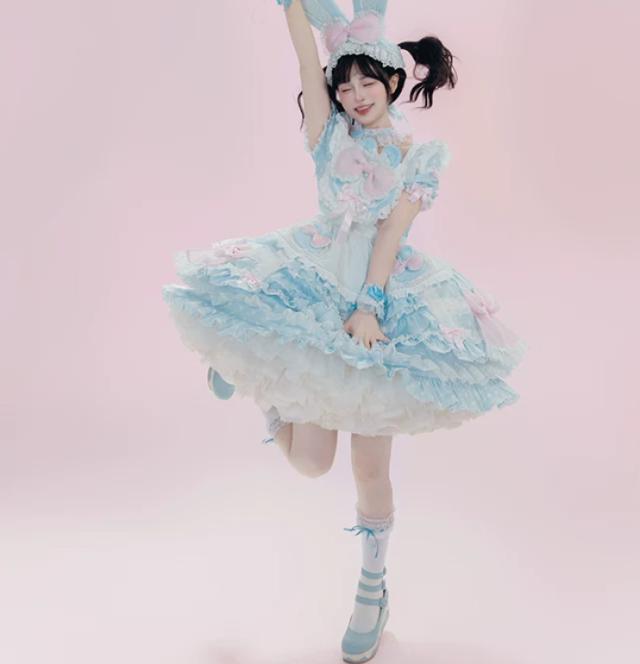 甘ロリ ワンピース のみ 2色 エプロン風 スイーツショップ フリル ショート丈 膝上 半袖 ケーキ風 スウィート ラブリー 可愛い 春夏秋コーデ 撮影 舞台 撮影用 イベント_9