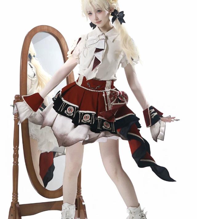 ゴスロリファッション ゴスロリ ブラウス + スカート 2点セット ミニ丈 ショート丈 膝上 半袖 制服風 学院風 幻想的 夏コーデ 撮影会 普段使い デイリー_1