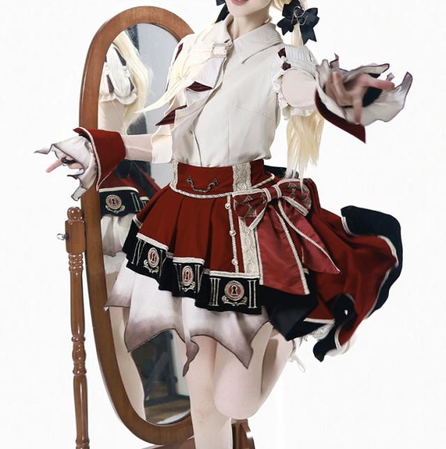 ゴスロリファッション ゴスロリ ブラウス + スカート 2点セット ミニ丈 ショート丈 膝上 半袖 制服風 学院風 幻想的 夏コーデ 撮影会 普段使い デイリー_4