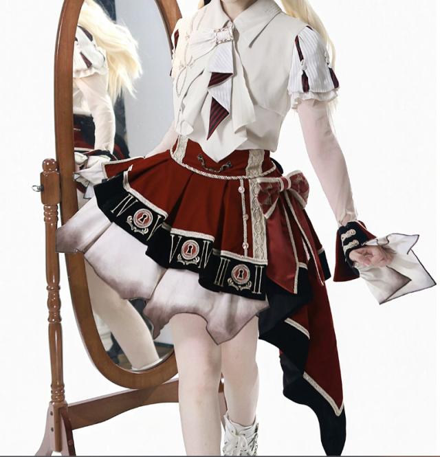 ゴスロリファッション ゴスロリ ブラウス + スカート 2点セット ミニ丈 ショート丈 膝上 半袖 制服風 学院風 幻想的 夏コーデ 撮影会 普段使い デイリー_5