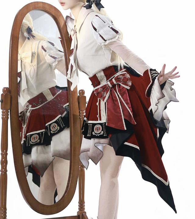 ゴスロリファッション ゴスロリ ブラウス + スカート 2点セット ミニ丈 ショート丈 膝上 半袖 制服風 学院風 幻想的 夏コーデ 撮影会 普段使い デイリー_6