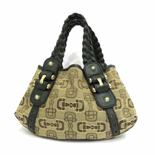 中古 グッチ バッグ ハンドバッグ ホースビット柄 編み込みハンド ABランク 146021 キャンバス レザー ベージュ GUCCI【西神店】の通販は