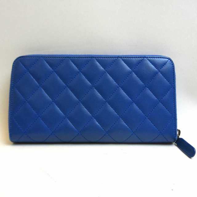 シャネル 財布 長財布 ラウンドファスナー ブルー 青 マトラッセ ココ