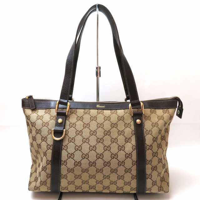 中古 グッチ トートバッグ GGキャンバス キャンバス レザー 141470 ABランク ベージュ ブラウン 肩掛け GUCCI【三田店】の通販は