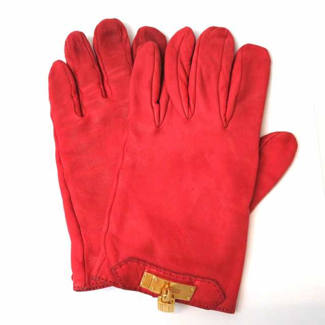 中古 エルメス レザーグローブ レザー Bランク レッド 赤 カデナチャーム ゴールド レディース HERMES【三田店】の通販は