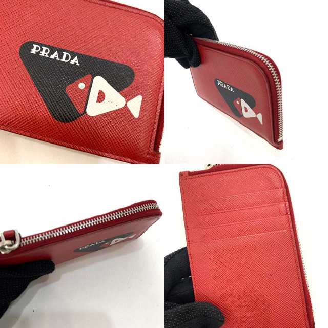 プラダ 小物 コインケース カードケース レッド×ブラック×ホワイト L字ファスナー ABランク ABランク サフィアーノ 2MC021  PRADA｜au PAY マーケット