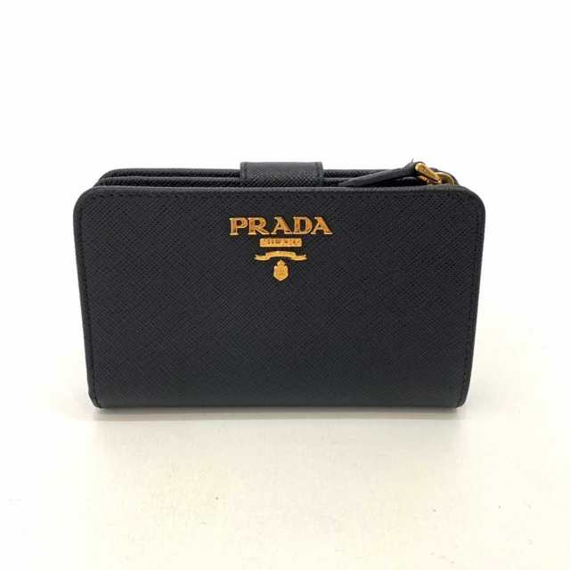 【極美品】PRADA プラダ 折財布 サフィアーノ ゴールド金具 ロゴ 黒色