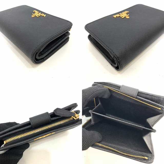 PRADA プラダ 二つ折り財布 サファイアーノレザー ゴールドロゴ 金具 L字