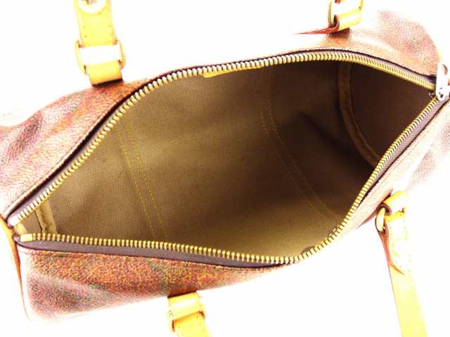 【良品】ETRO エトロ PVC×レザー ペイズリー柄 円筒型 ハンドバッグ