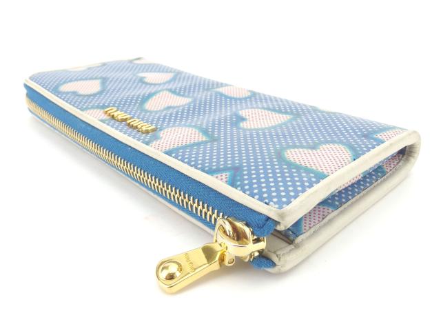 ミュウミュウ 長財布 L字ファスナー ドット×ハート 中古の通販は